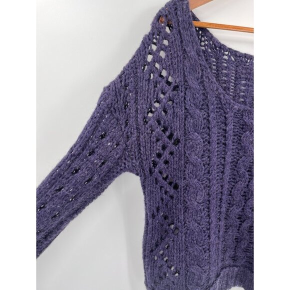 FREE PEOPLE Women's Purple Scoop Neck Loose Knit Sweater Medium - Picture 2 of 5